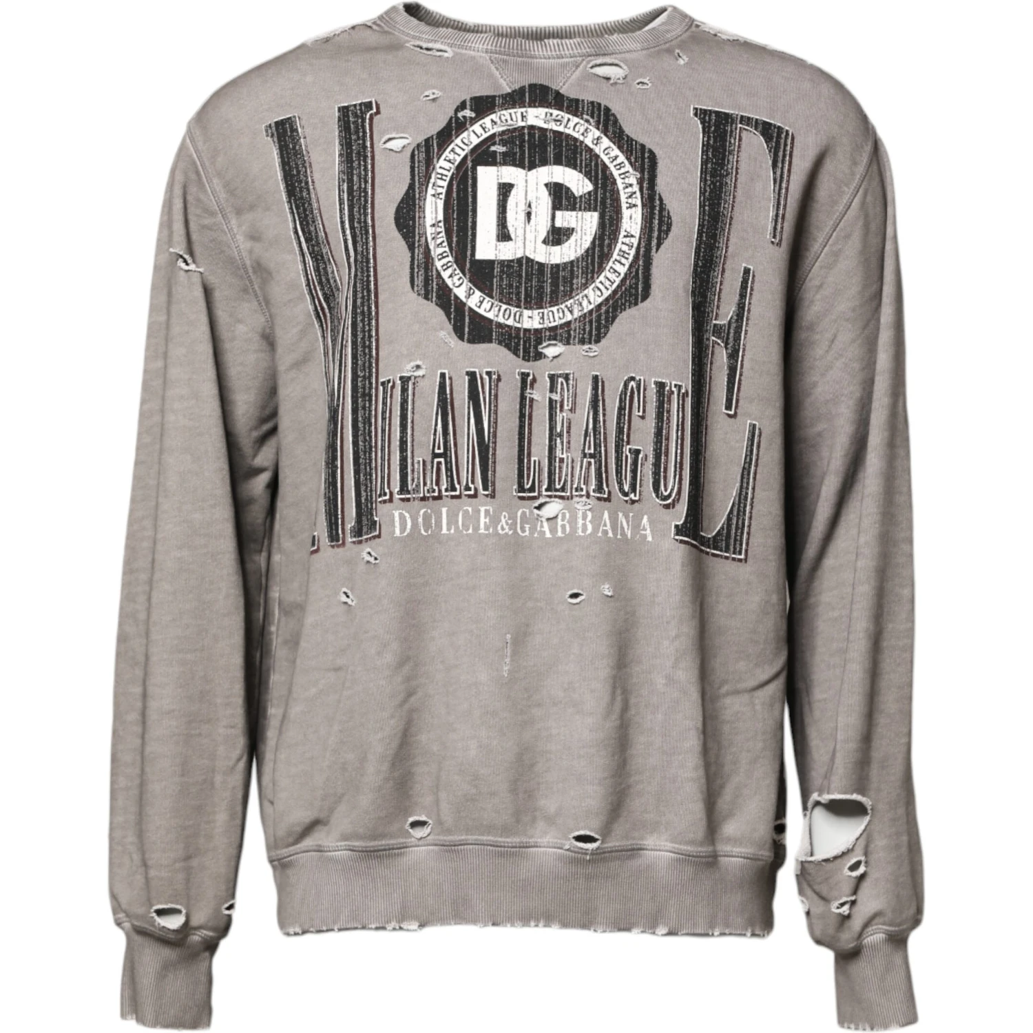 Gray Logo Print Crew Neck Pullover Sweater