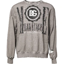 Gray Logo Print Crew Neck Pullover Sweater