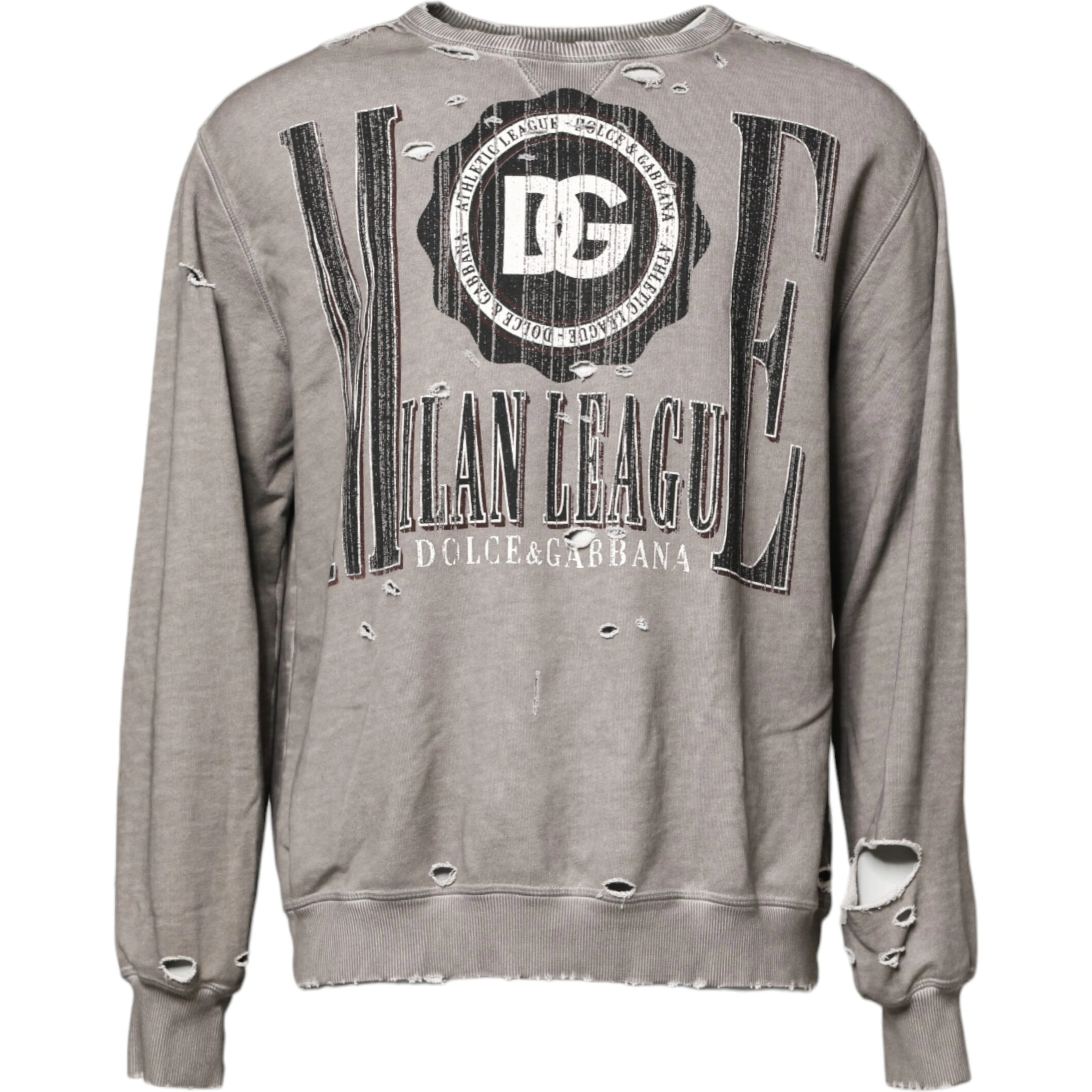 Gray Logo Print Crew Neck Pullover Sweater