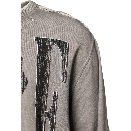 Gray Logo Print Crew Neck Pullover Sweater