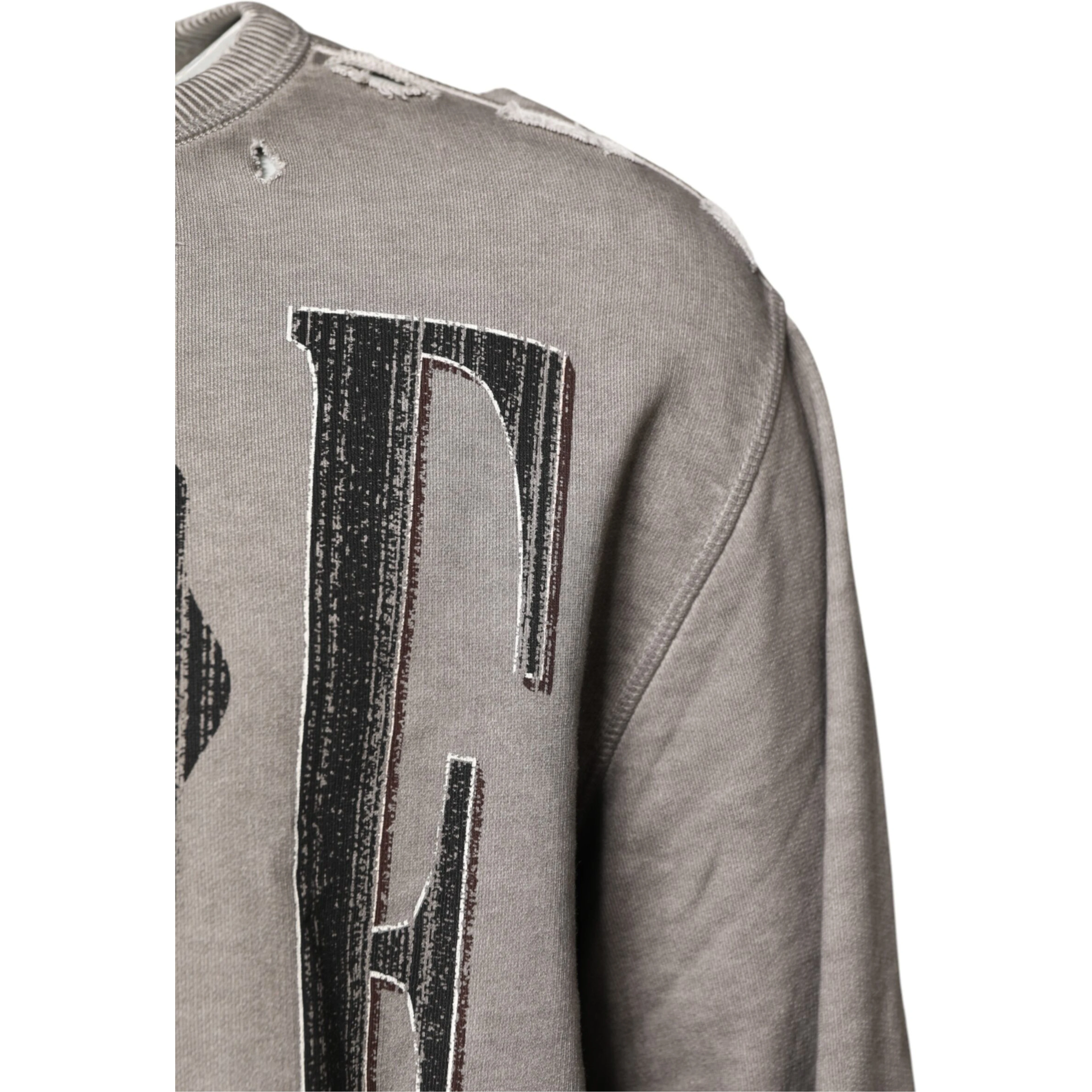 Gray Logo Print Crew Neck Pullover Sweater