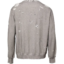 Gray Logo Print Crew Neck Pullover Sweater