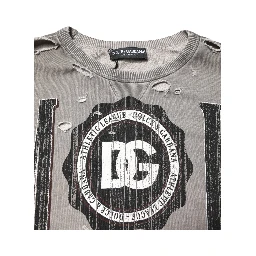 Gray Logo Print Crew Neck Pullover Sweater