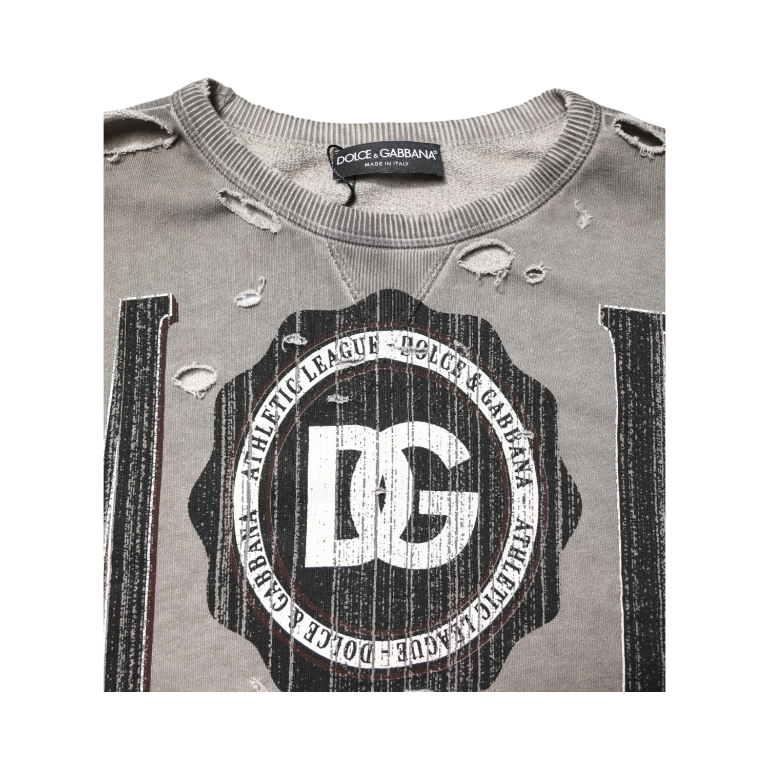 Gray Logo Print Crew Neck Pullover Sweater