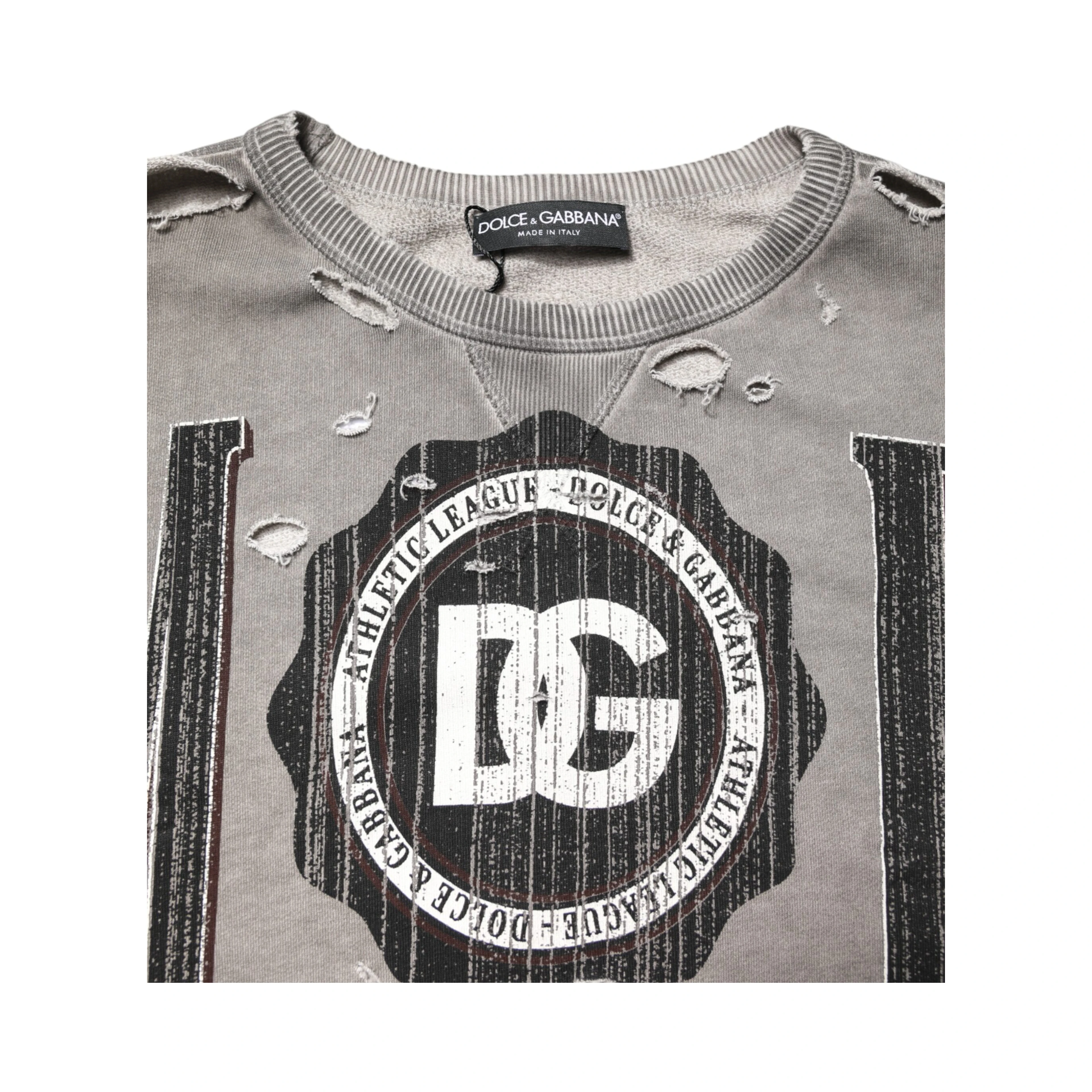 Gray Logo Print Crew Neck Pullover Sweater