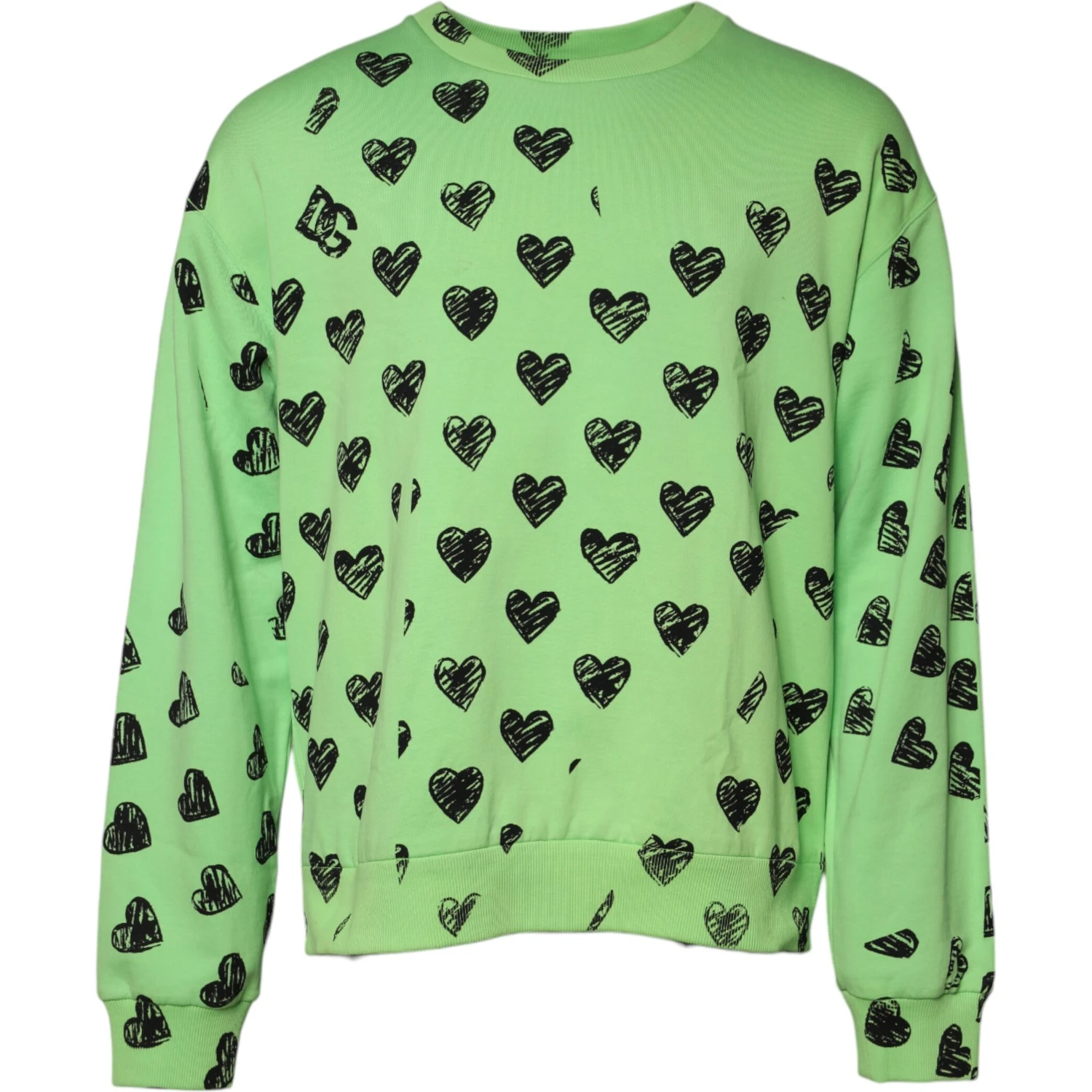 Green Heart Print Crew Neck Pullover Sweater