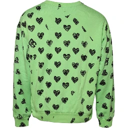Green Heart Print Crew Neck Pullover Sweater