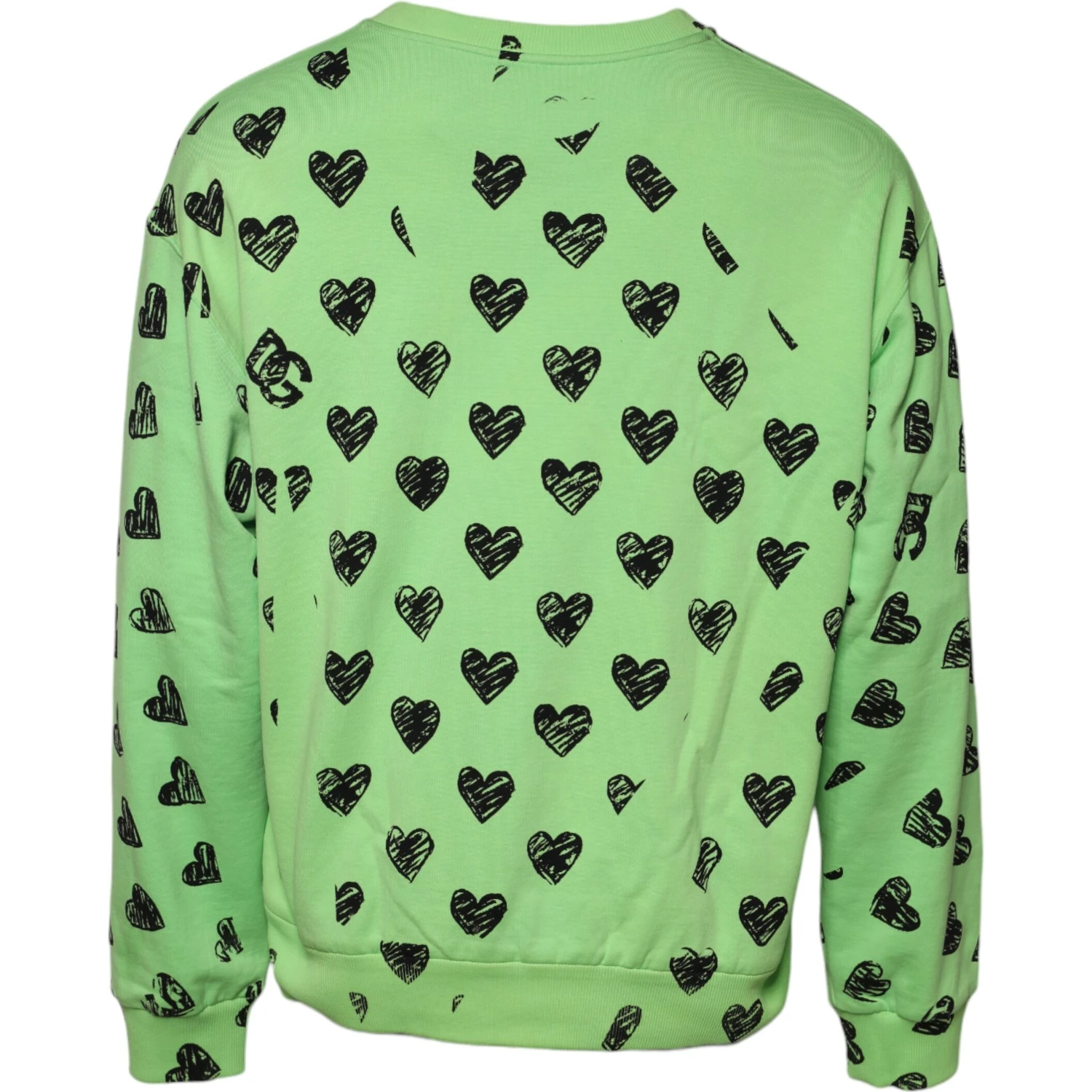 Green Heart Print Crew Neck Pullover Sweater