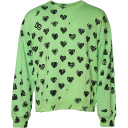 Green Heart Print Crew Neck Pullover Sweater