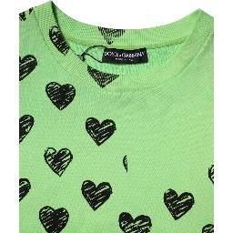 Green Heart Print Crew Neck Pullover Sweater
