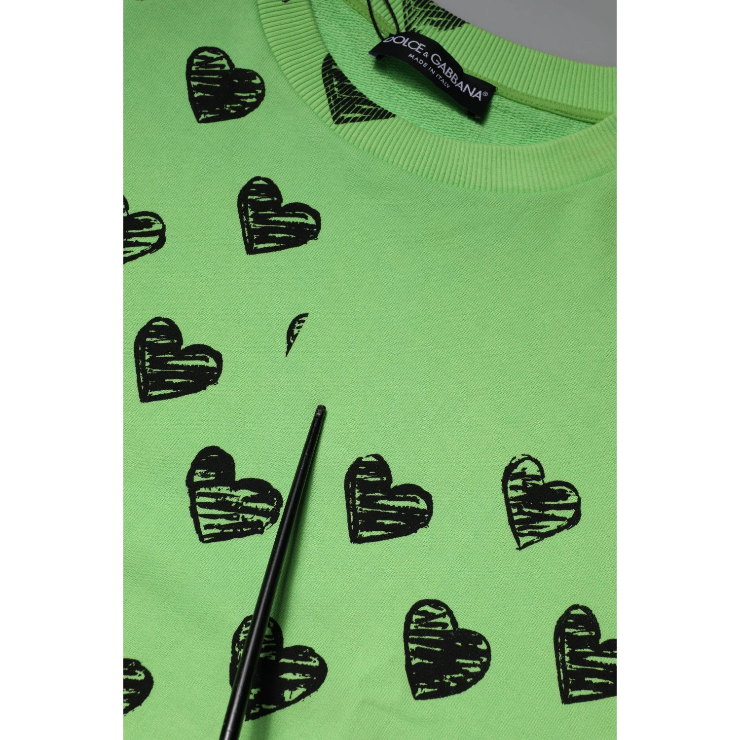Green Heart Print Crew Neck Pullover Sweater