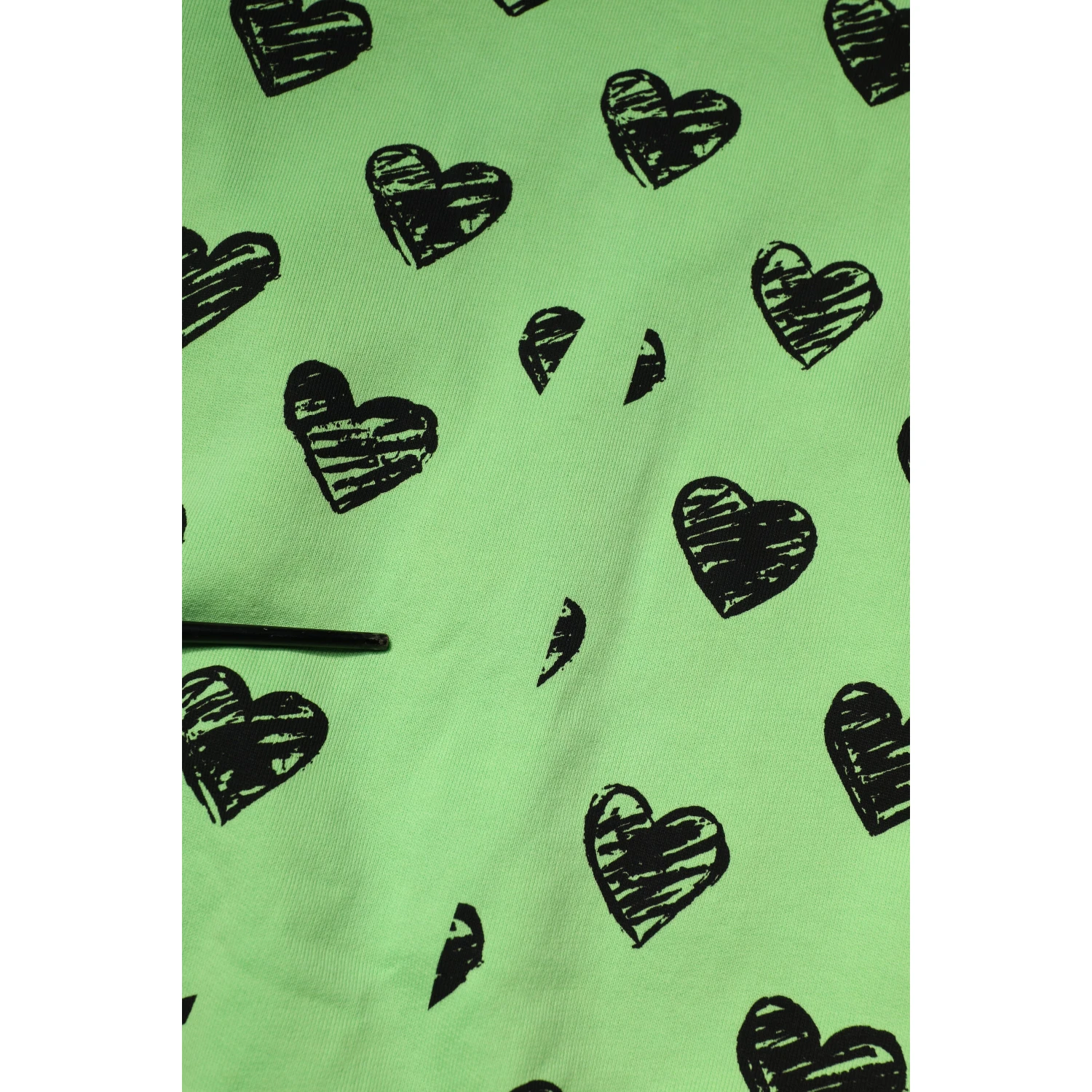 Green Heart Print Crew Neck Pullover Sweater