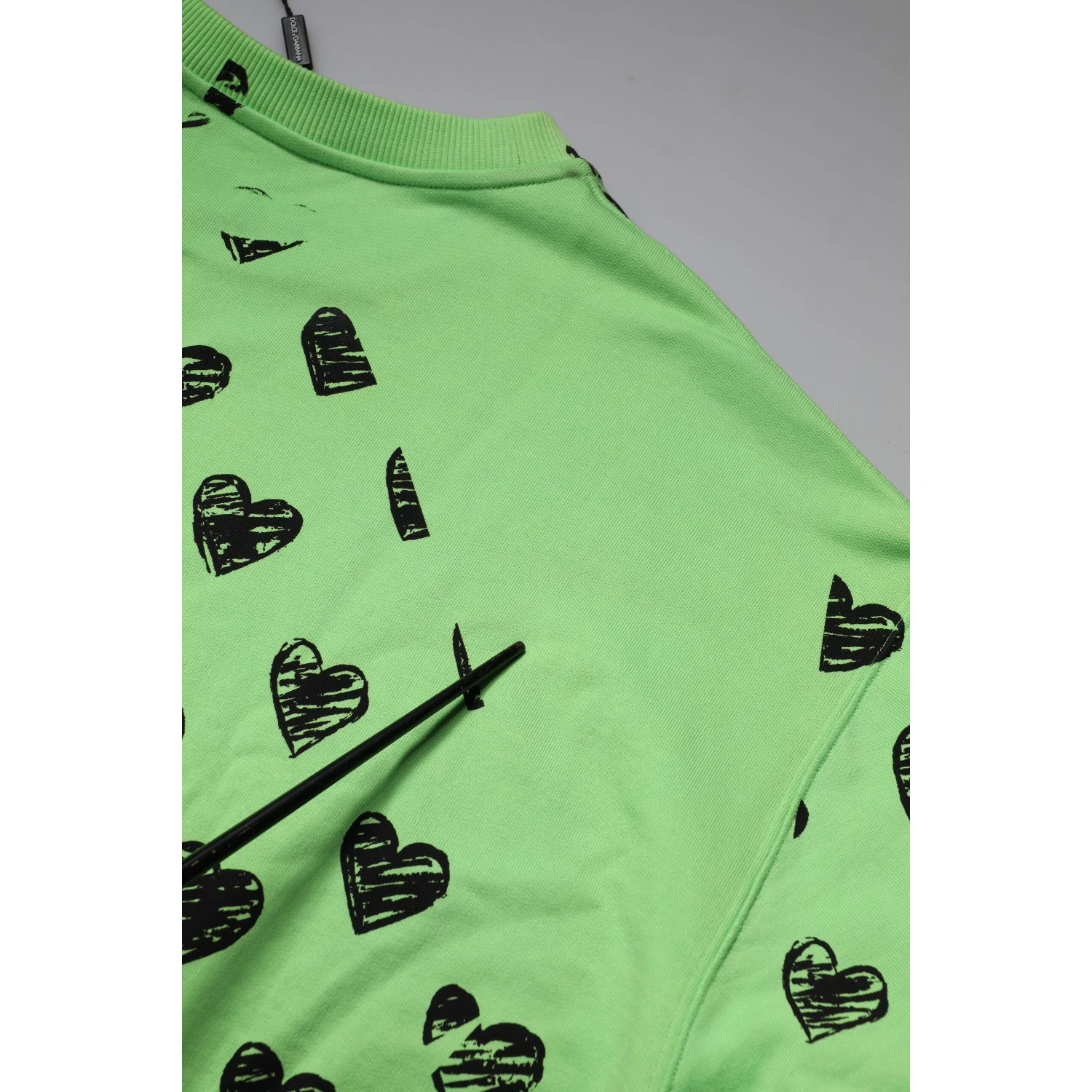Green Heart Print Crew Neck Pullover Sweater