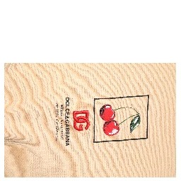 Beige Cherry Print Crew Neck Pullover Sweater