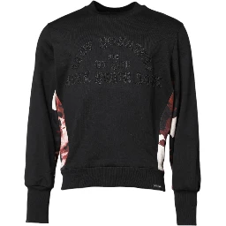 Black Embroidered Crew Neck Pullover Sweater
