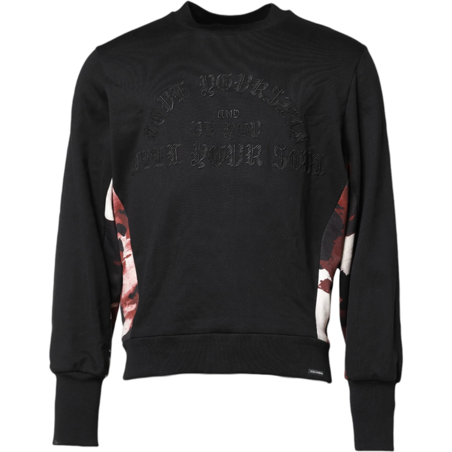 Black Embroidered Crew Neck Pullover Sweater