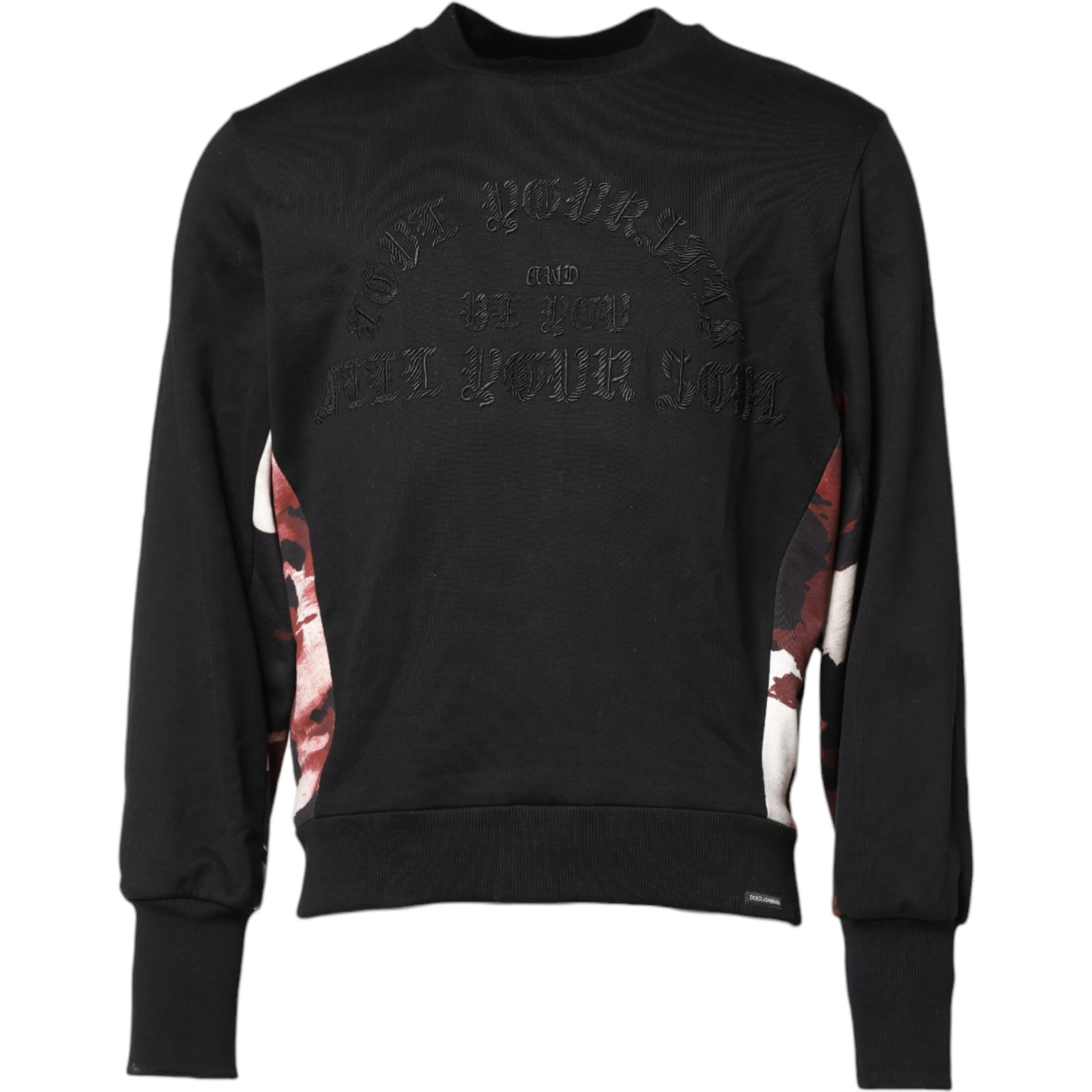 Black Embroidered Crew Neck Pullover Sweater