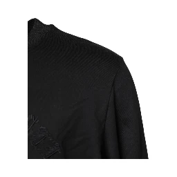 Black Embroidered Crew Neck Pullover Sweater