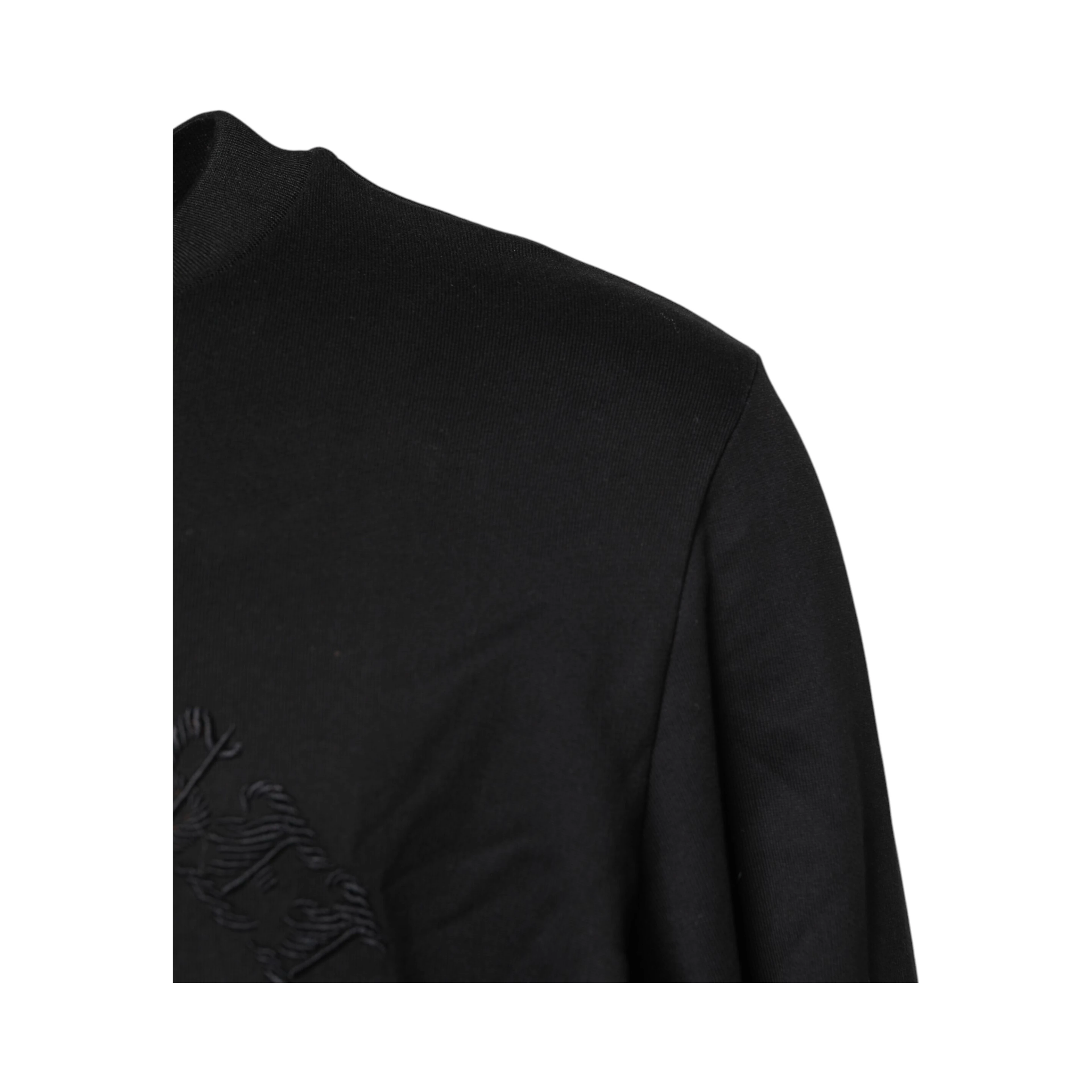 Black Embroidered Crew Neck Pullover Sweater