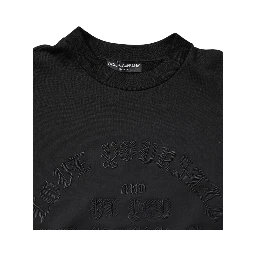 Black Embroidered Crew Neck Pullover Sweater