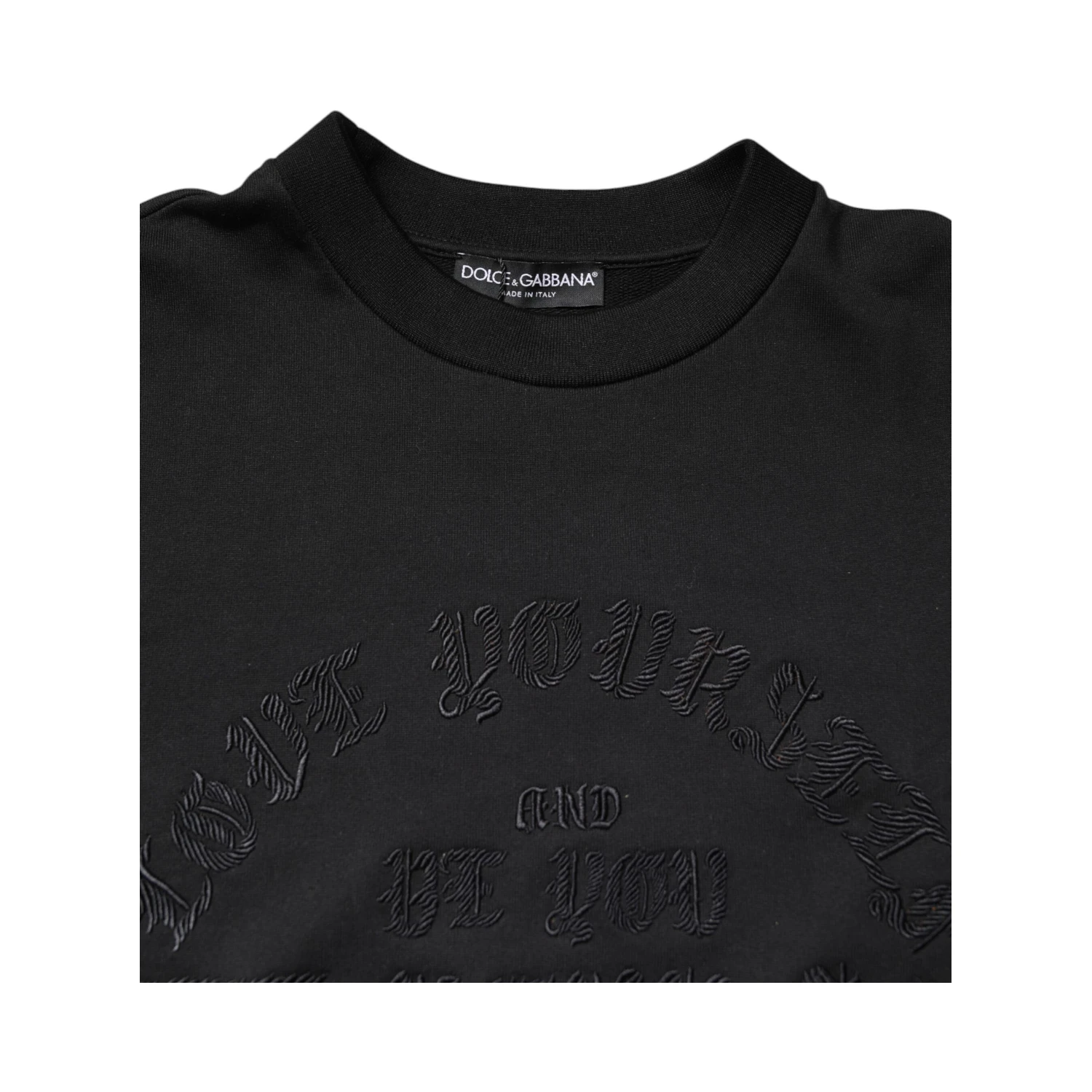 Black Embroidered Crew Neck Pullover Sweater