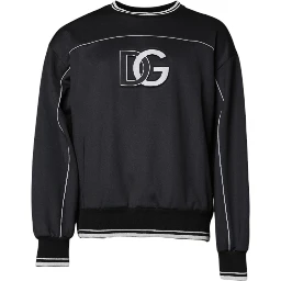 Black Logo Polyester Crew Neck Men Pullover Sweater