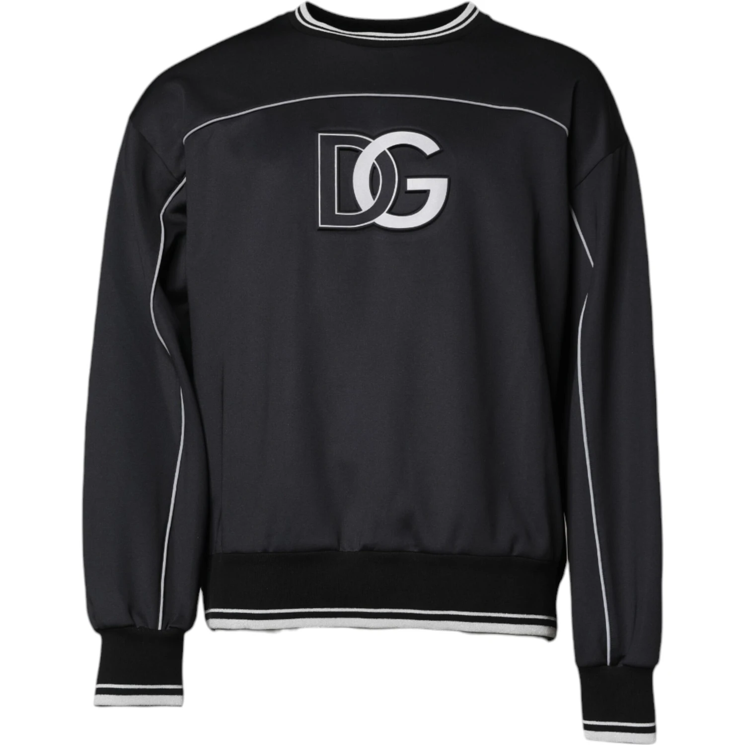 Black Logo Polyester Crew Neck Men Pullover Sweater