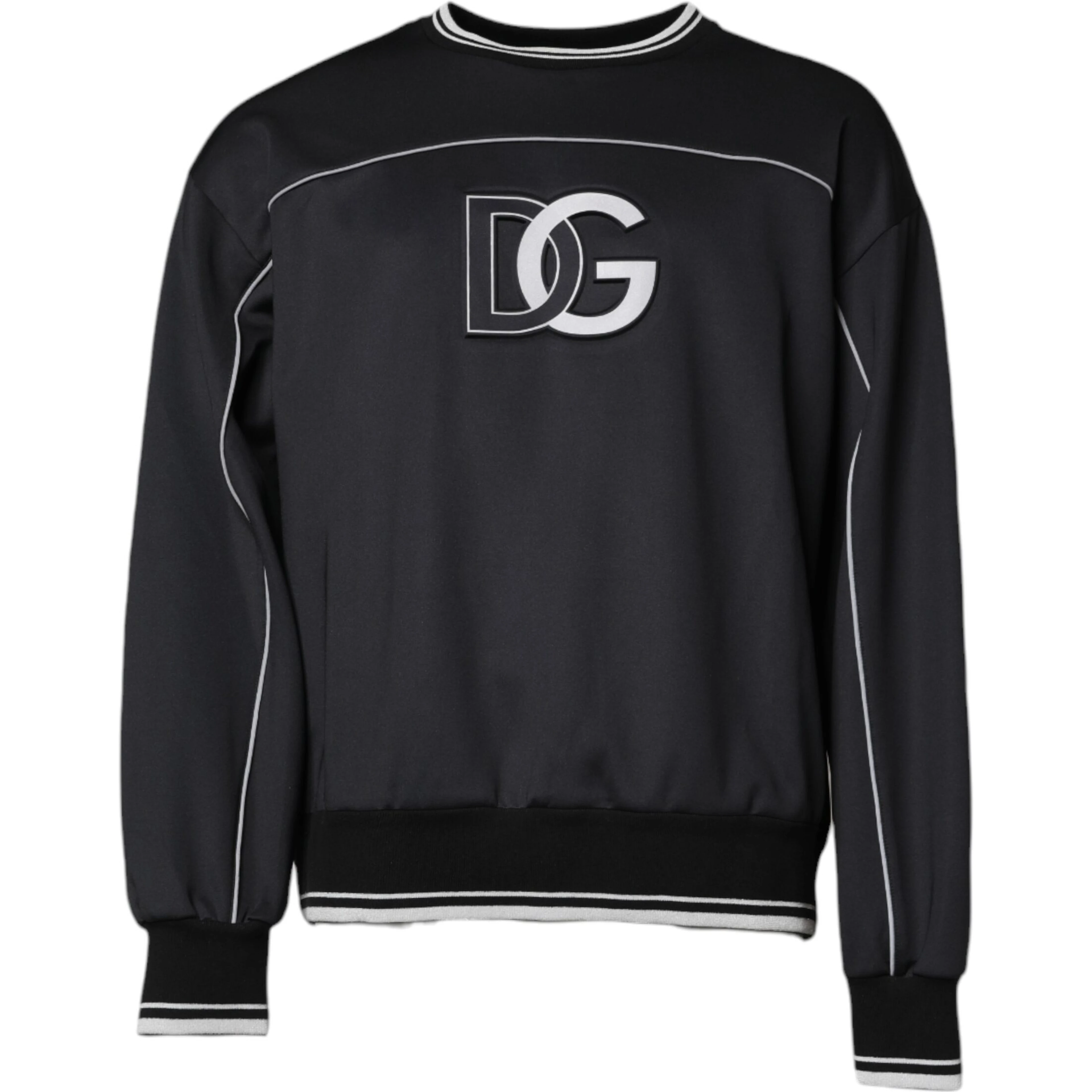 Black Logo Polyester Crew Neck Men Pullover Sweater