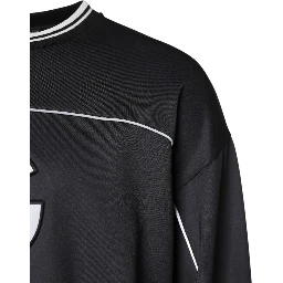 Black Logo Polyester Crew Neck Men Pullover Sweater