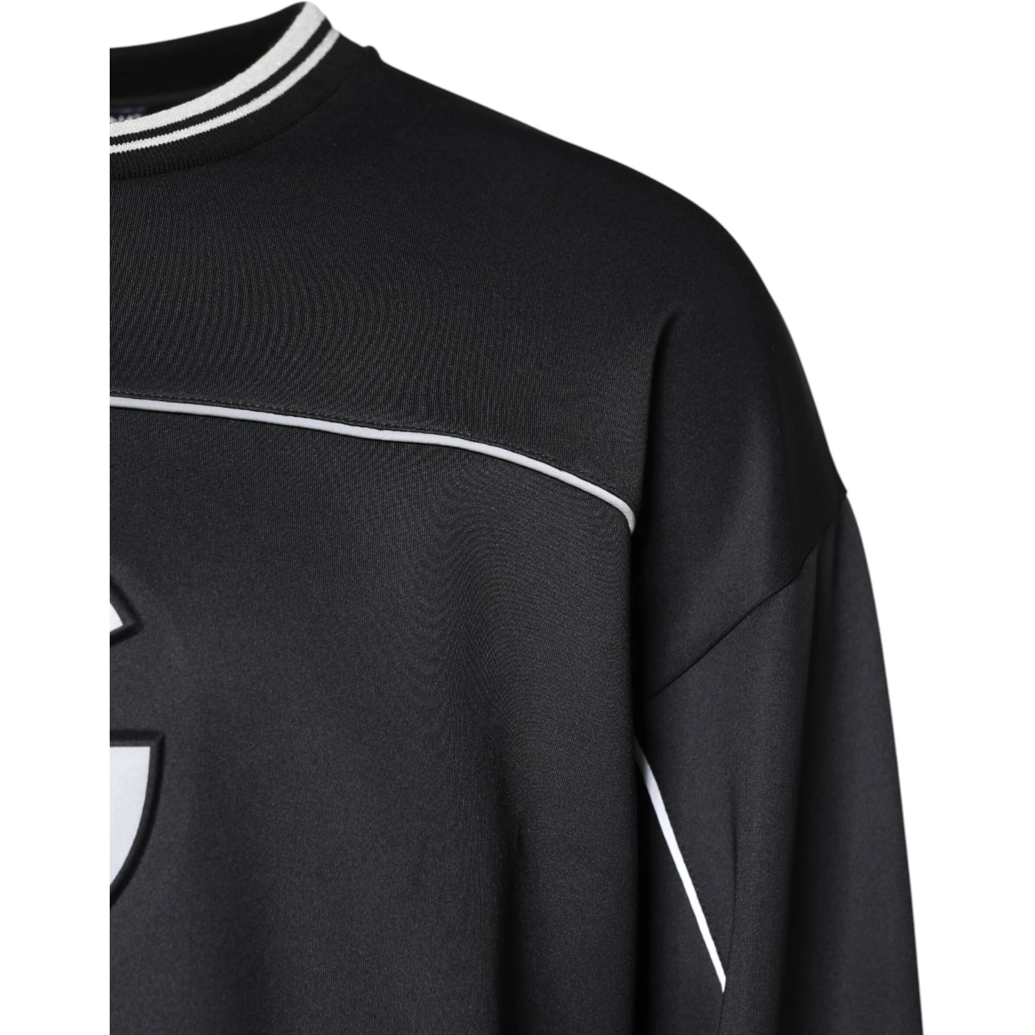 Black Logo Polyester Crew Neck Men Pullover Sweater