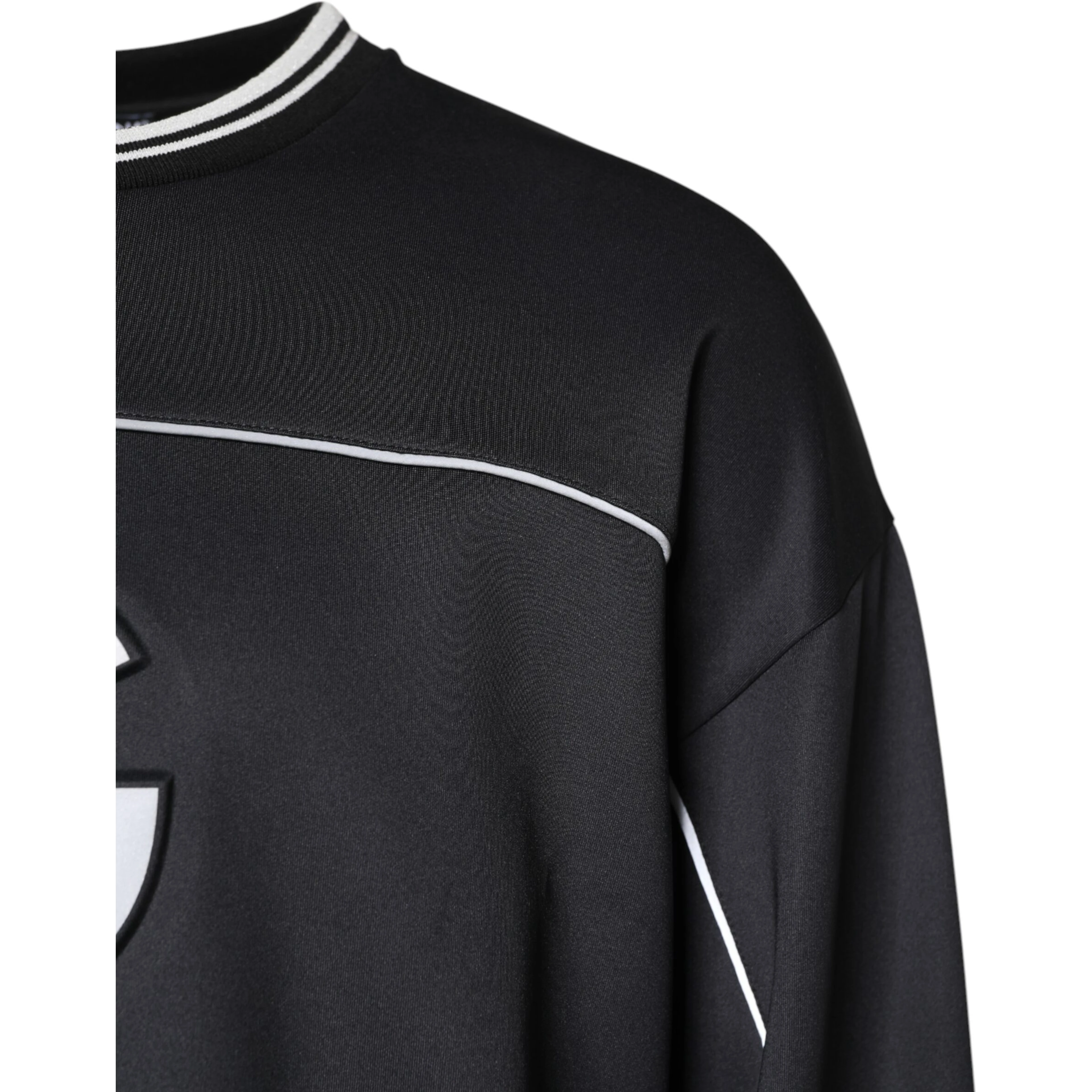 Black Logo Polyester Crew Neck Men Pullover Sweater