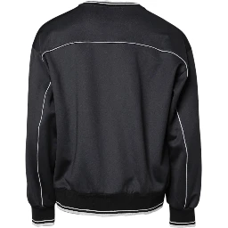 Black Logo Polyester Crew Neck Men Pullover Sweater