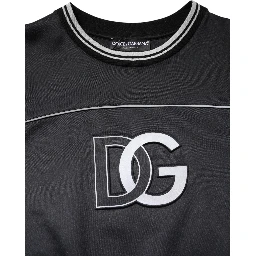 Black Logo Polyester Crew Neck Men Pullover Sweater