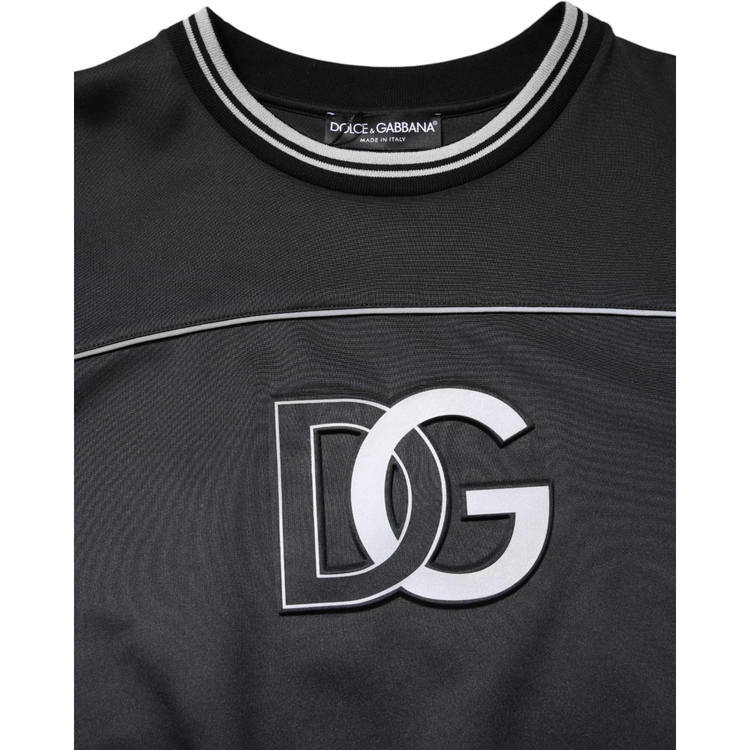 Black Logo Polyester Crew Neck Men Pullover Sweater