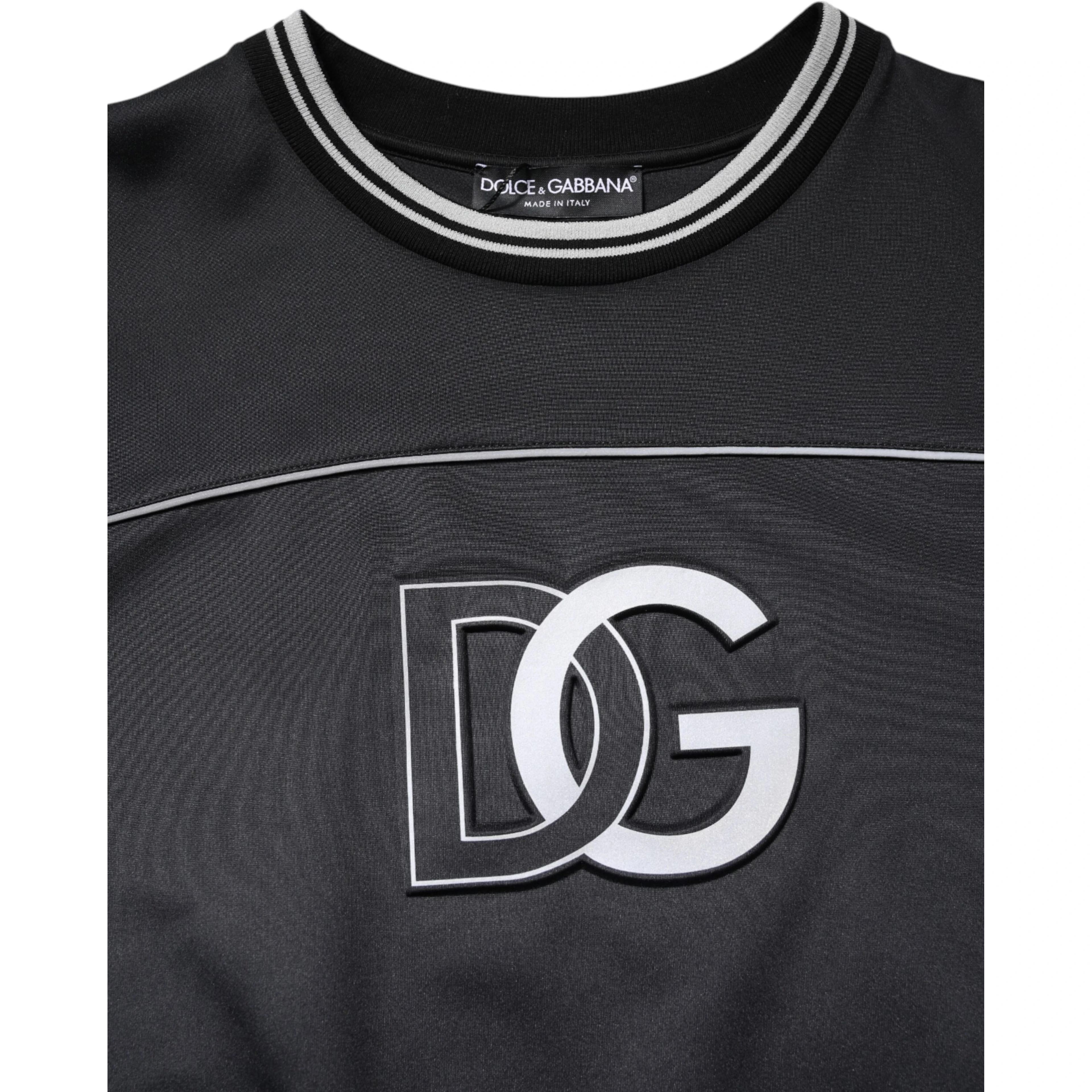 Black Logo Polyester Crew Neck Men Pullover Sweater