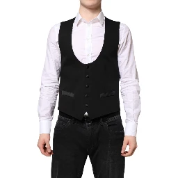 Black Wool Waistcoat Dress Formal Vest