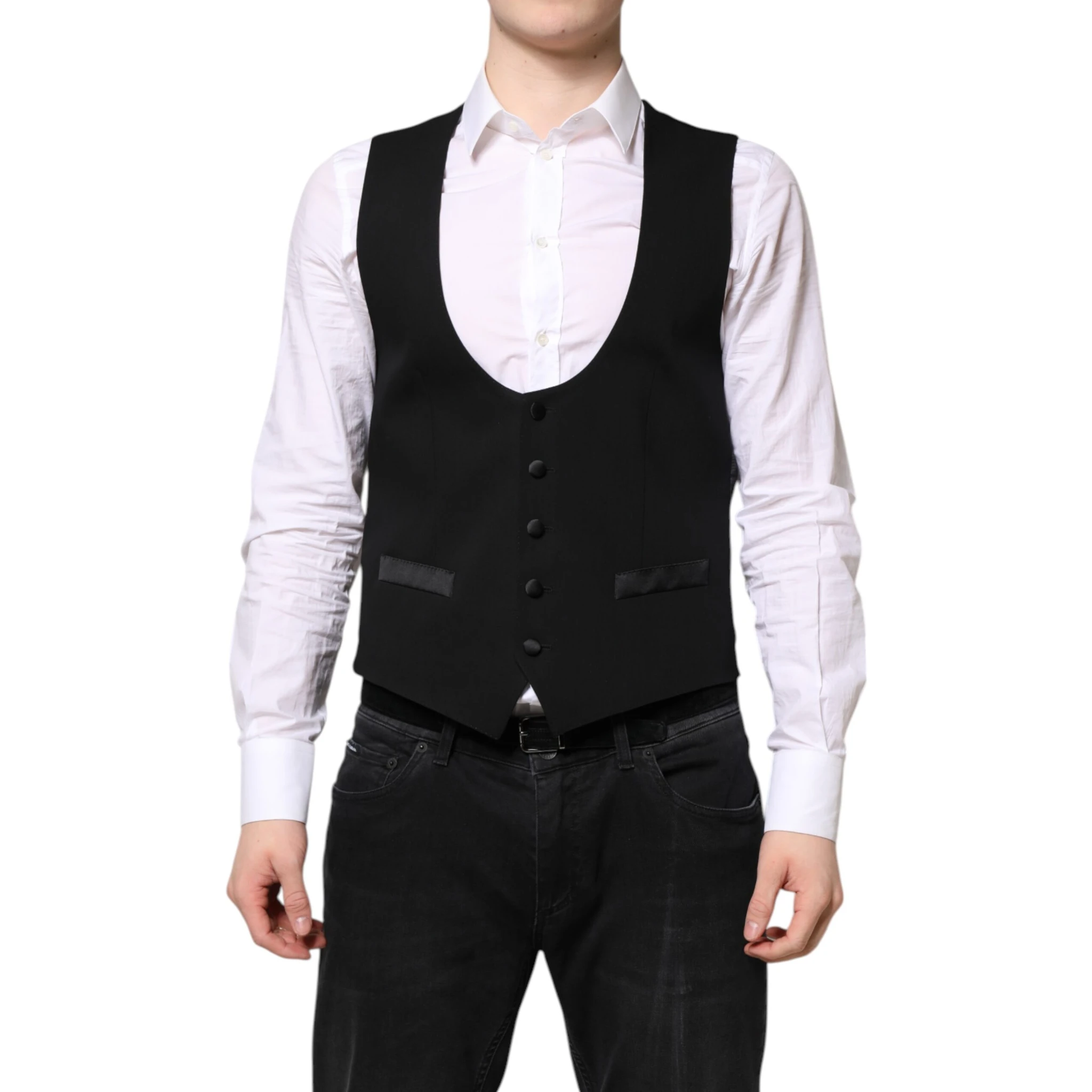 Black Wool Waistcoat Dress Formal Vest