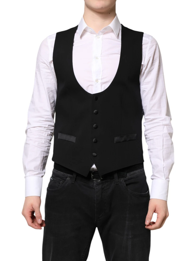 Black Wool Waistcoat Dress Formal Vest