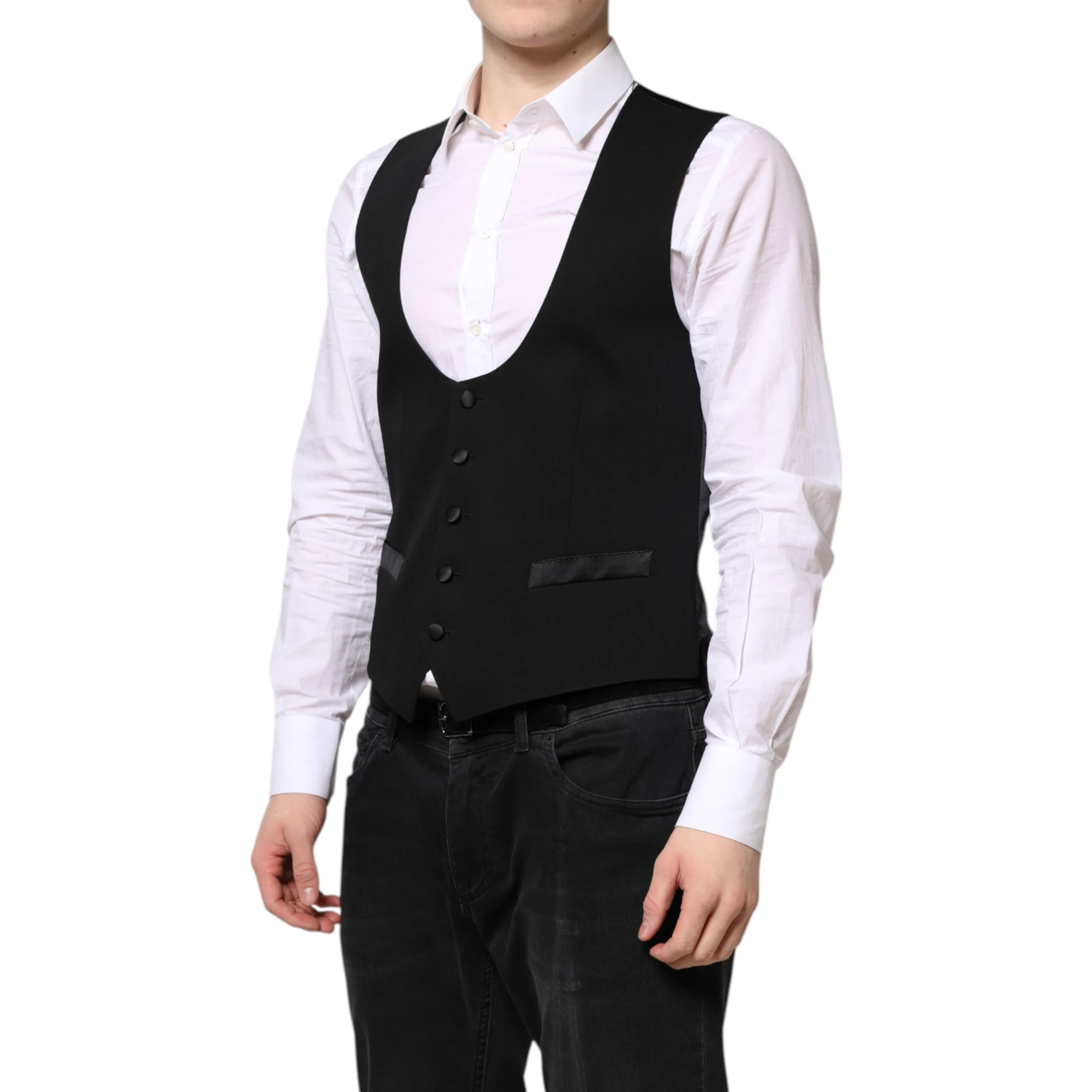 Black Wool Waistcoat Dress Formal Vest