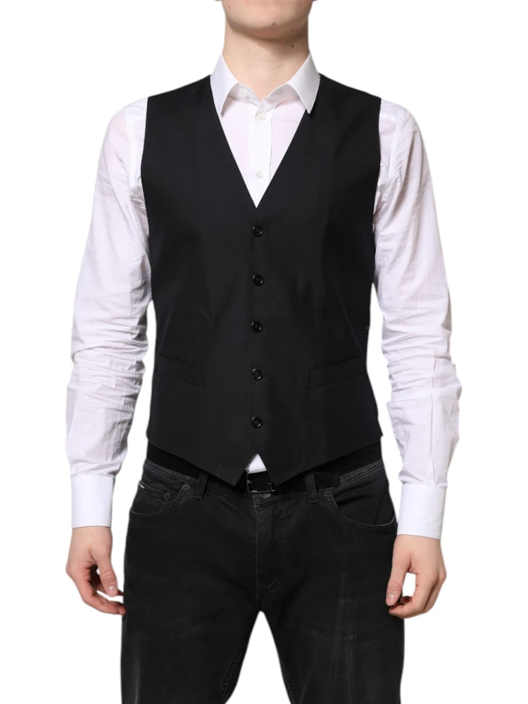 Black Wool Waistcoat Dress Formal Vest