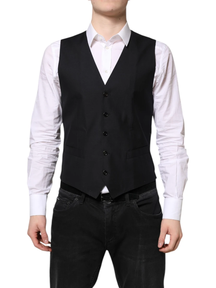 Black Wool Waistcoat Dress Formal Vest