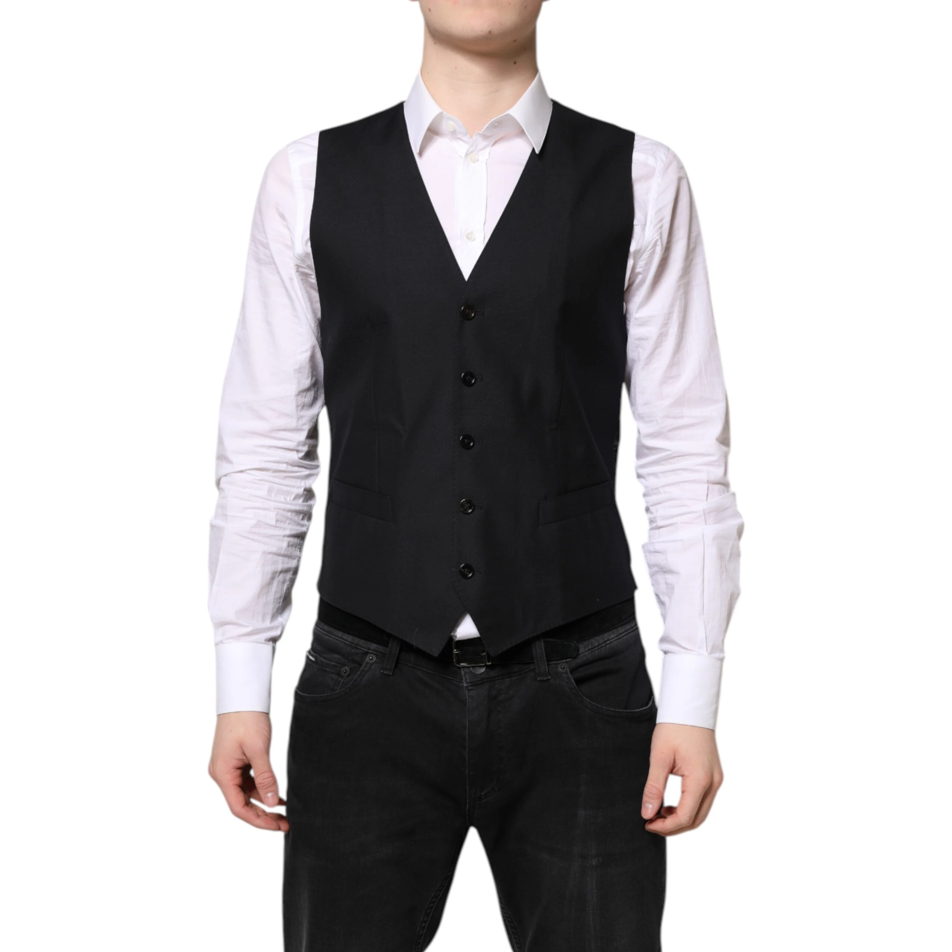 Black Wool Waistcoat Dress Formal Vest