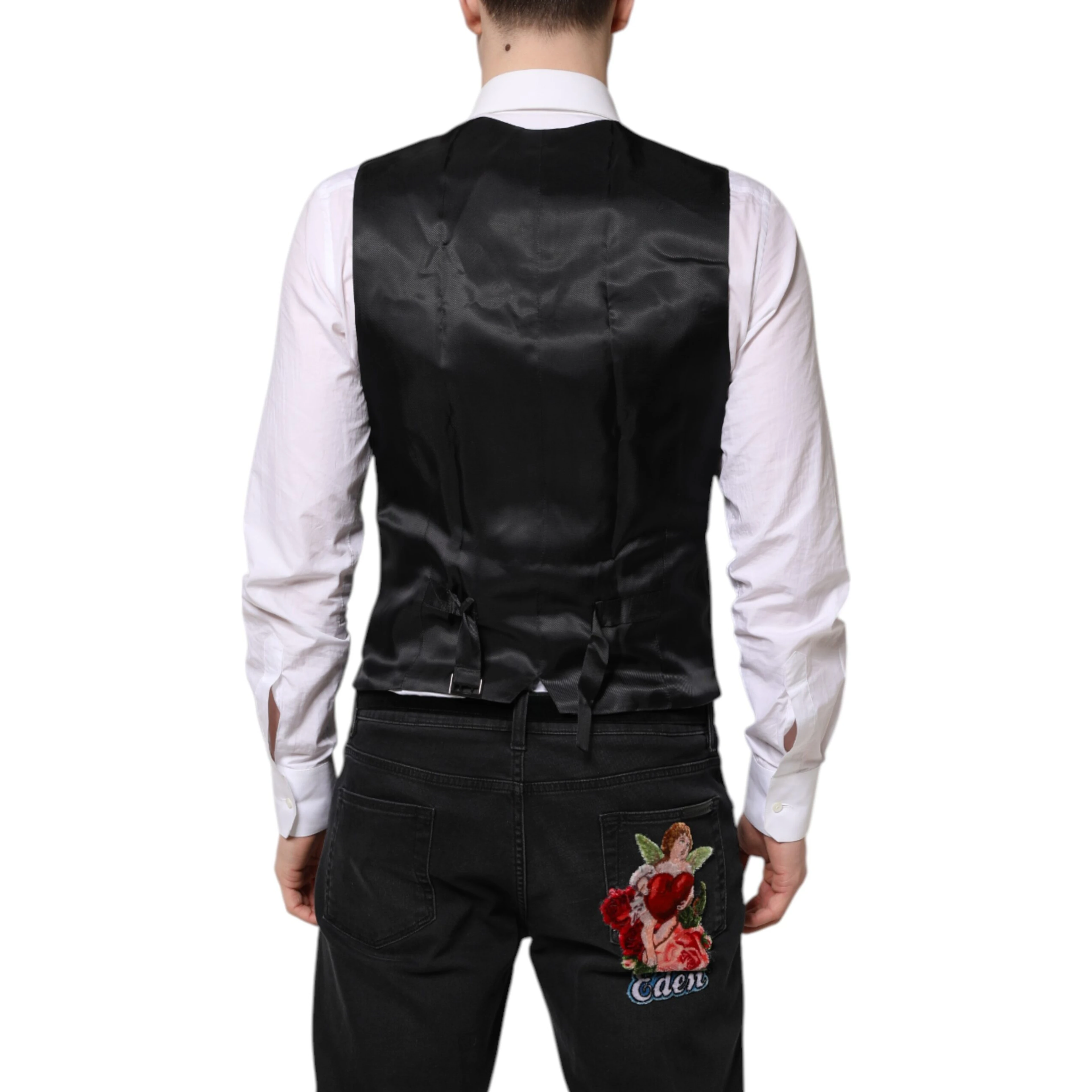Black Wool Waistcoat Dress Formal Vest