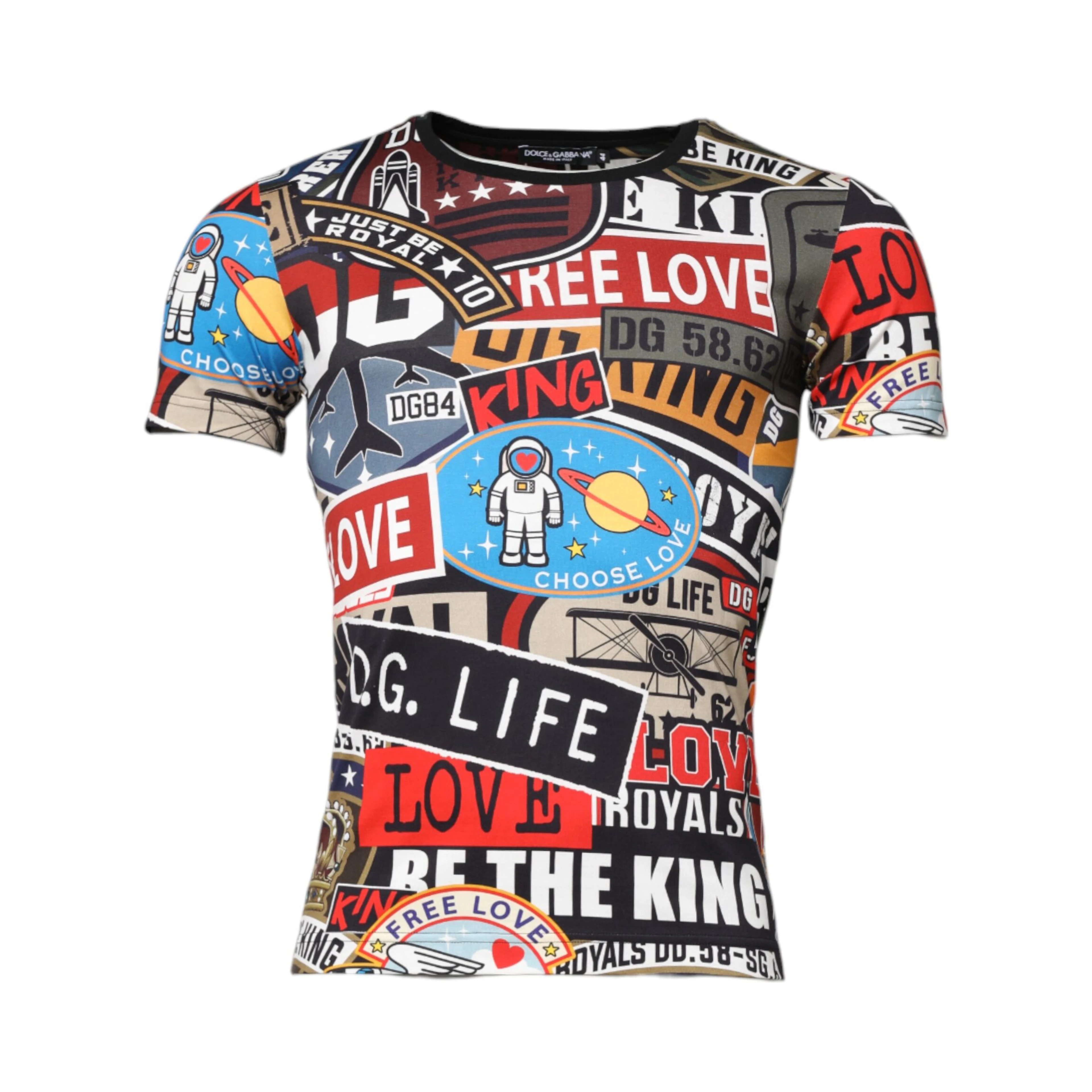 Multicolor Patchwork Cotton Crew Neck T-shirt