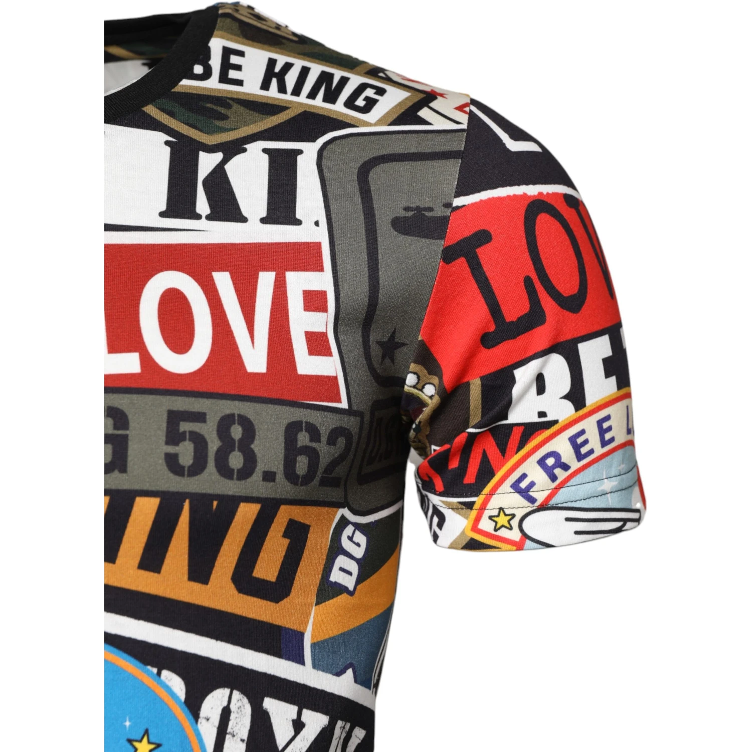 Multicolor Patchwork Cotton Crew Neck T-shirt