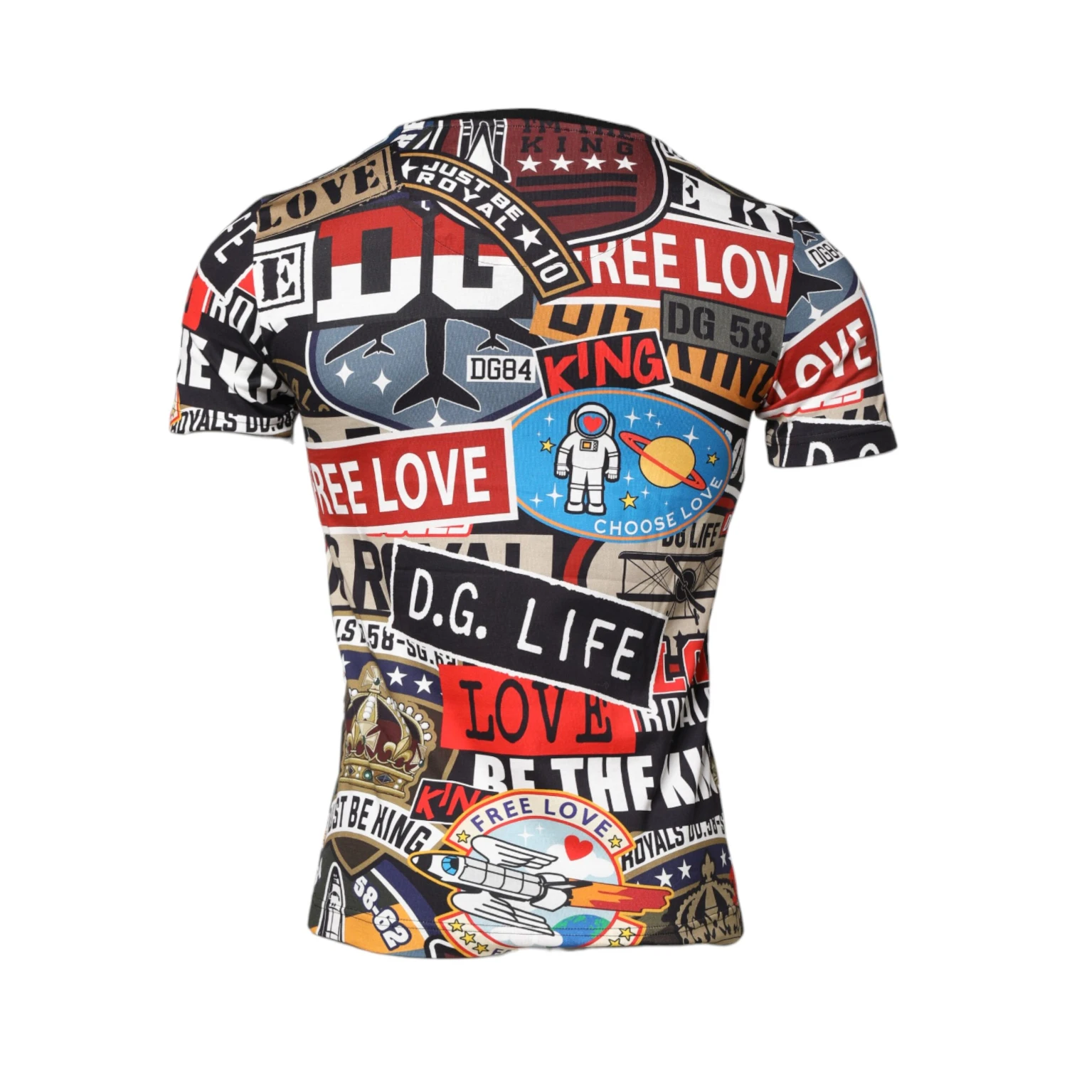 Multicolor Patchwork Cotton Crew Neck T-shirt