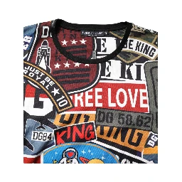 Multicolor Patchwork Cotton Crew Neck T-shirt