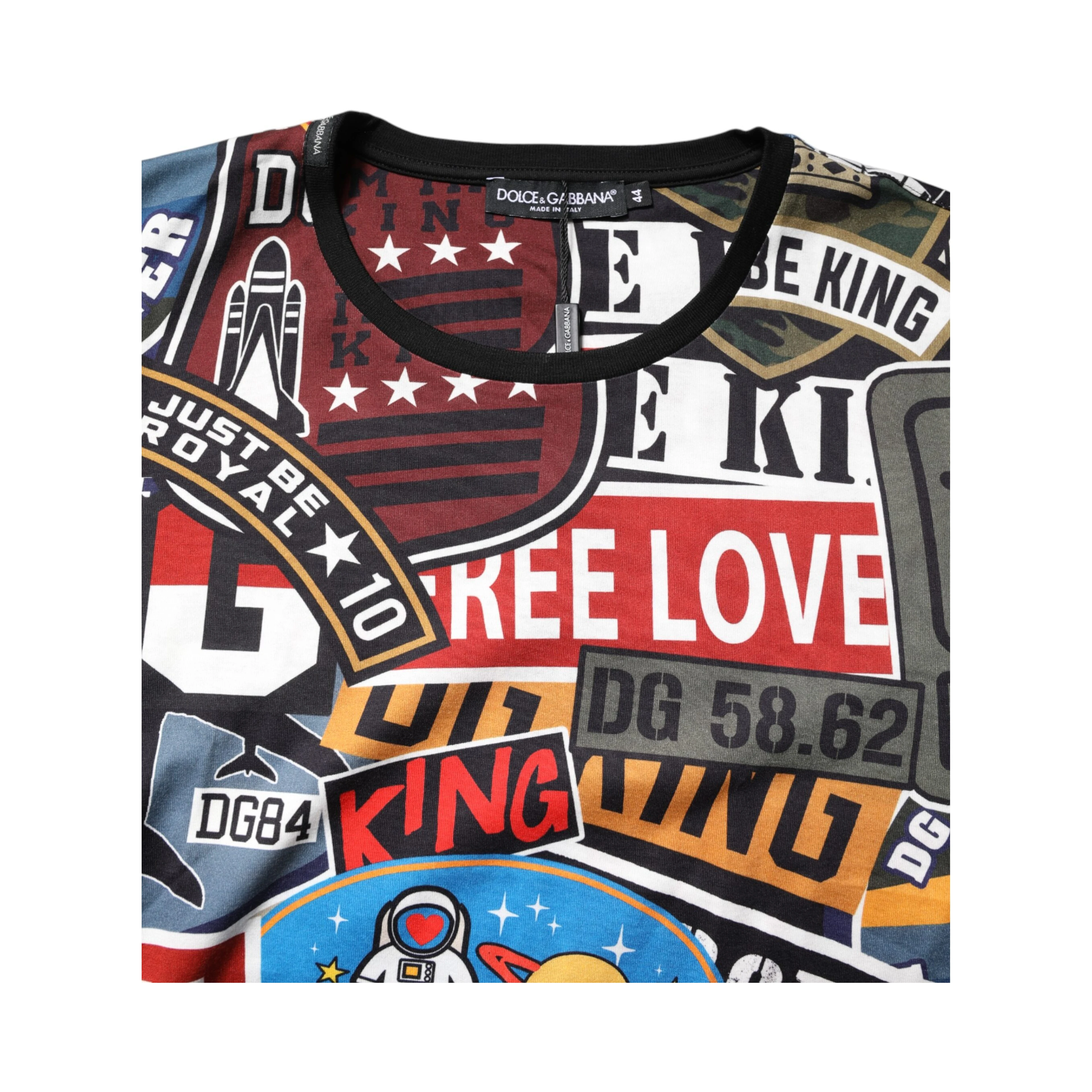 Multicolor Patchwork Cotton Crew Neck T-shirt