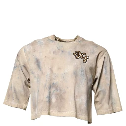 Beige Tie Dye DG Embroidery Cropped T-shirt