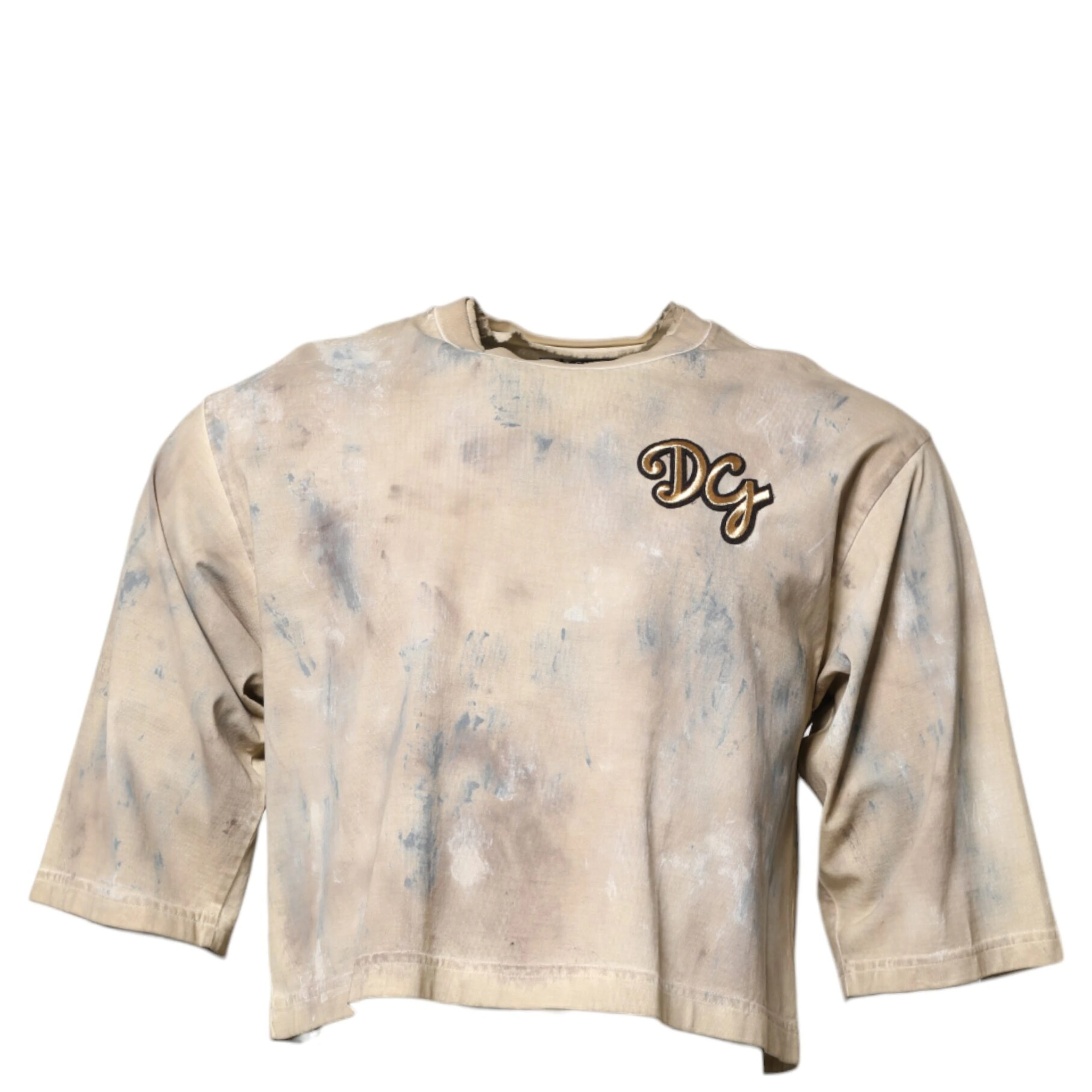 Beige Tie Dye DG Embroidery Cropped T-shirt